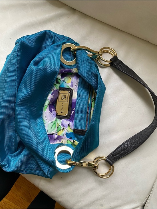 Jean Pierre Handbags - JPK Turquoise Women's Shoulder Bag with Floral Lining